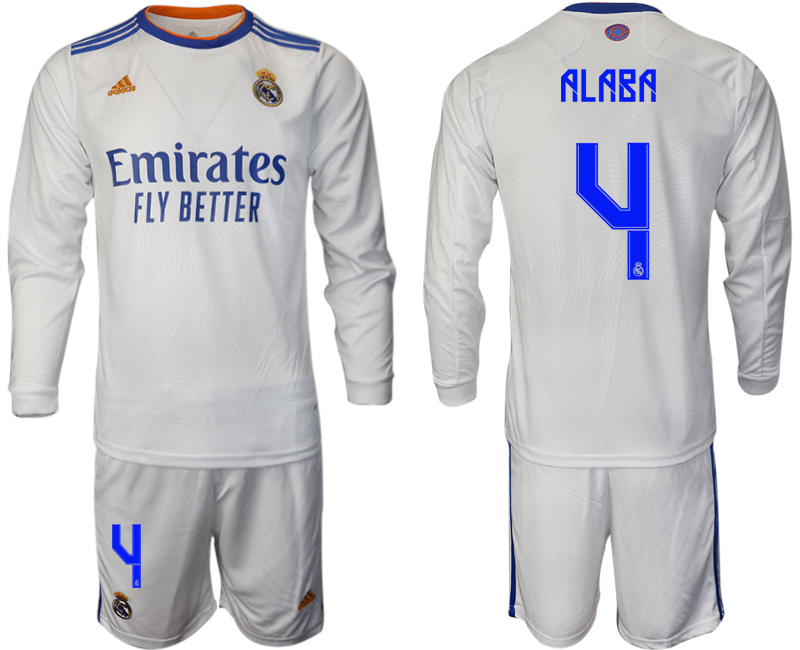 Men 2021-2022 Club Real Madrid home white Long Sleeve #4 Soccer Jerseys->real madrid jersey->Soccer Club Jersey